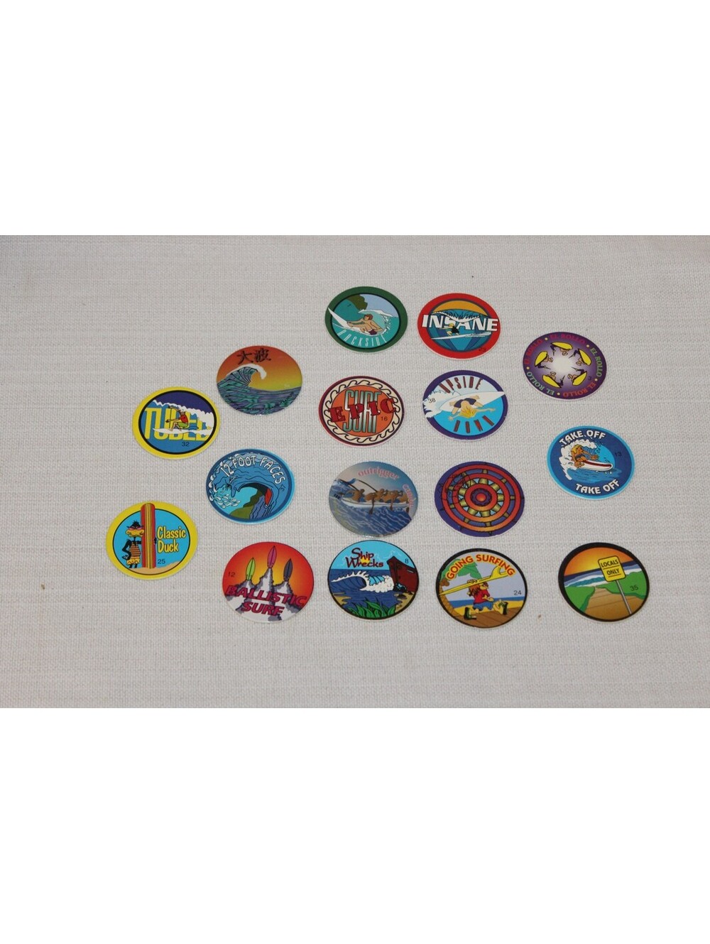Vintage 1990s Surf Caps Pogs Surfing Bodyboarding Milk Caps Lot of 15
